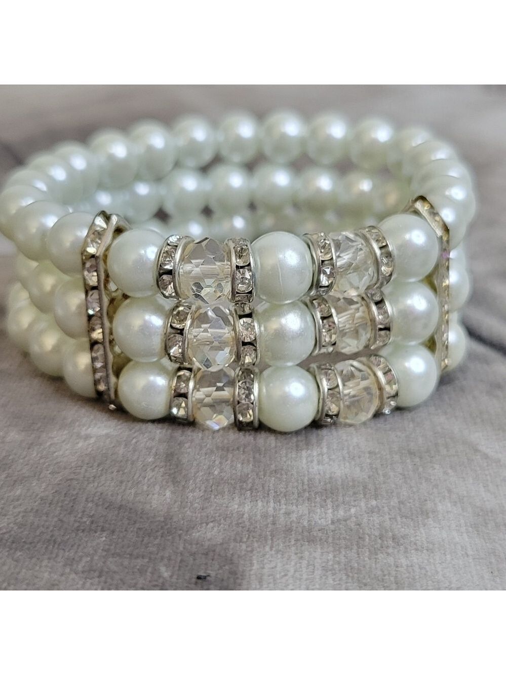 Three-strand Beaded Bracelet with Bling Accents